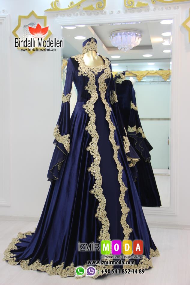Kaftan-Kadife-T3502 Lacivert